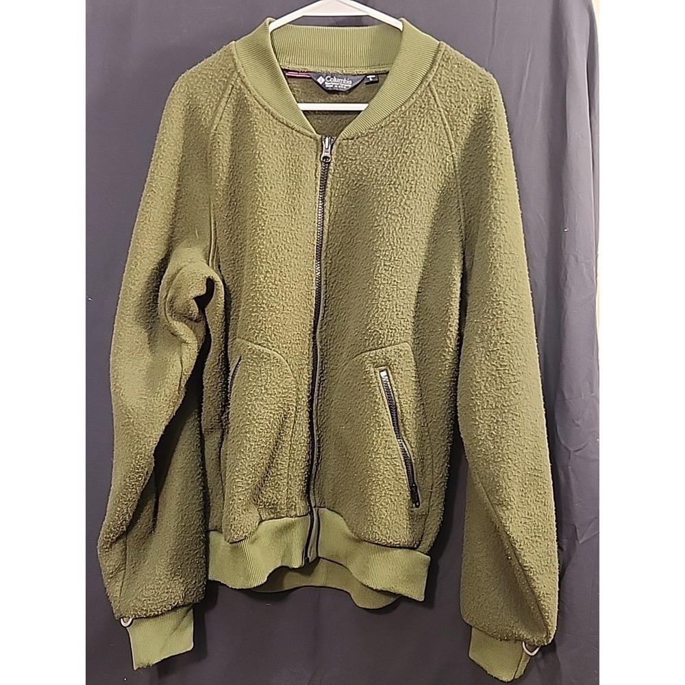 VINTAGE Columbia Jacket Mens L Green Thick Fleece Bomber 90s USA Liner Hunting